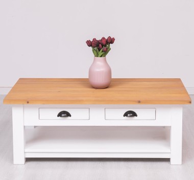 Masa cafea cu 2 sertare 120x65x45cm de la Rustic Butique PS131 - Culoare Top_P074 - Culoare Corp_P004 - DUBLU COLOR