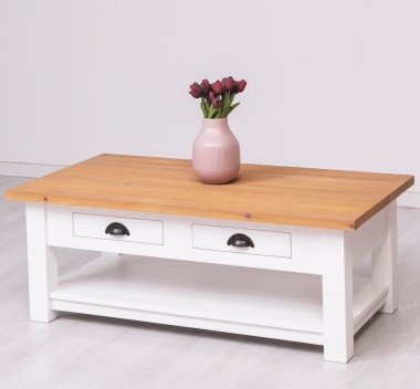 Masa cafea cu 2 sertare 120x65x45cm de la Rustic Butique PS131 - Culoare Top_P074 - Culoare Corp_P004 - DUBLU COLOR
