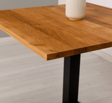 Masa patrata cu picior central metalic, blat stejar de la Rustic Butique OPS808 - Culoare_P089 - ULEIAT