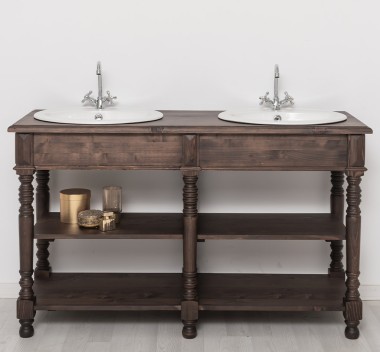 Dulap baie pentru lavoare cu picioare strunjite - lavoarele sunt incluse in pret - Culoare_P111 - LACUIT & VOPSIT de la Rustic Butique OUTPS657 - Culoare_P111 - LACUIT & VOPSIT
