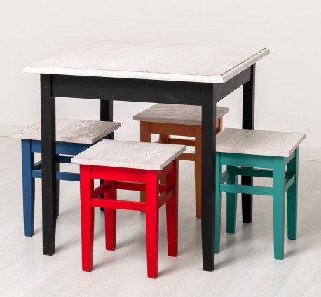Masa cu blat stejar, dim. 80x80x78 cu 4 scaun - Culoare Top_P080 - Culoare Corp_Multicolor - MULTICOLOR de la Rustic Butique OUTPS659-80+4XPS83 - Culoare Top_P080 - Culoare Top_P080 - Culoare Corp_Multicolor - MULTICOLOR