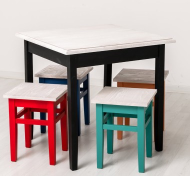 Masa cu blat stejar, dim. 80x80x78 cu 4 scaun - Culoare Top_P080 - Culoare Corp_Multicolor - MULTICOLOR de la Rustic Butique OUTPS659-80+4XPS83 - Culoare Top_P080 - Culoare Top_P080 - Culoare Corp_Multicolor - MULTICOLOR