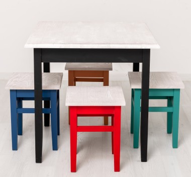 Masa cu blat stejar, dim. 80x80x78 cu 4 scaun - Culoare Top_P080 - Culoare Corp_Multicolor - MULTICOLOR de la Rustic Butique OUTPS659-80+4XPS83 - Culoare Top_P080 - Culoare Top_P080 - Culoare Corp_Multicolor - MULTICOLOR