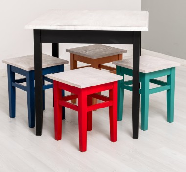Masa cu blat stejar, dim. 80x80x78 cu 4 scaun - Culoare Top_P080 - Culoare Corp_Multicolor - MULTICOLOR de la Rustic Butique OUTPS659-80+4XPS83 - Culoare Top_P080 - Culoare Top_P080 - Culoare Corp_Multicolor - MULTICOLOR