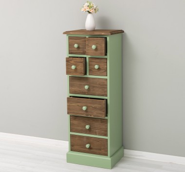 Comoda ingusta cu 8 sertare de la Rustic Butique PS89 - Culoare Top_P066 - Culoare Corp_P054 - Culoare Sertare_P066 - DUBLU COLOR