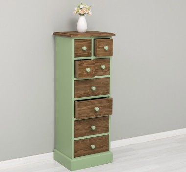Comoda ingusta cu 8 sertare de la Rustic Butique PS89 - Culoare Top_P066 - Culoare Corp_P054 - Culoare Sertare_P066 - DUBLU COLOR