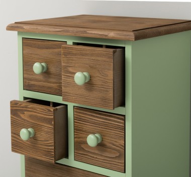Comoda ingusta cu 8 sertare de la Rustic Butique PS89 - Culoare Top_P066 - Culoare Corp_P054 - Culoare Sertare_P066 - DUBLU COLOR