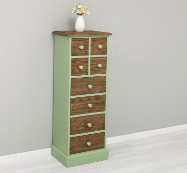 Comoda ingusta cu 8 sertare de la Rustic Butique PS89 - Culoare Top_P066 - Culoare Corp_P054 - Culoare Sertare_P066 - DUBLU COLOR