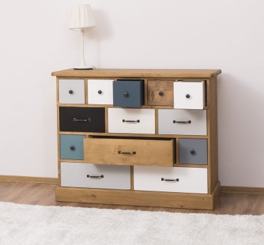 Comoda cu 13 sertare de la Rustic Butique PS103 - Culoare Corp_P002 - Culoare Sertare_Multicolor - MULTICOLOR