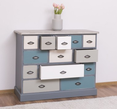 Comoda cu 13 sertare de la Rustic Butique PS103 - Culoare Top_P067 - Culoare Corp_P042A - Culoare Sertare_Multicolor - MULTICOLOR