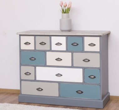 Comoda cu 13 sertare de la Rustic Butique PS103 - Culoare Top_P067 - Culoare Corp_P042A - Culoare Sertare_Multicolor - MULTICOLOR