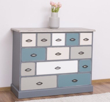 Comoda cu 13 sertare de la Rustic Butique PS103 - Culoare Top_P067 - Culoare Corp_P042A - Culoare Sertare_Multicolor - MULTICOLOR