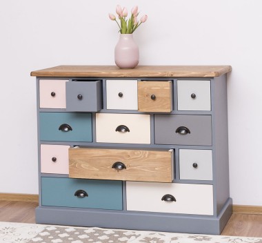 Comoda cu 13 sertare de la Rustic Butique PS103 - Culoare Top_P001 - Culoare Corp_P042 - Culoare Sertare_Multicolor - MULTICOLOR