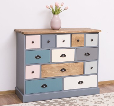 Comoda cu 13 sertare de la Rustic Butique PS103 - Culoare Top_P001 - Culoare Corp_P042 - Culoare Sertare_Multicolor - MULTICOLOR