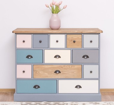 Comoda cu 13 sertare de la Rustic Butique PS103 - Culoare Top_P001 - Culoare Corp_P042 - Culoare Sertare_Multicolor - MULTICOLOR