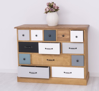 Comoda cu 13 sertare de la Rustic Butique PS103 - Culoare Top_P001 - Culoare Corp_P002 - Culoare Multicolor - MULTICOLOR