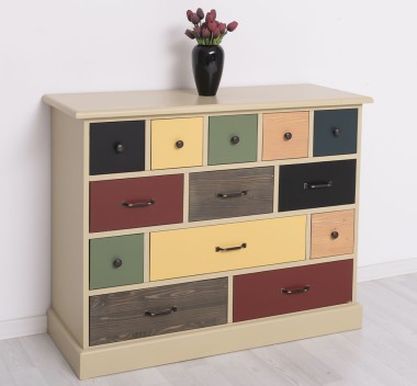 Comoda cu 13 sertare de la Rustic Butique PS103 - Culoare Corp_P046 - Culoare Sertare_Multicolor - MULTICOLOR