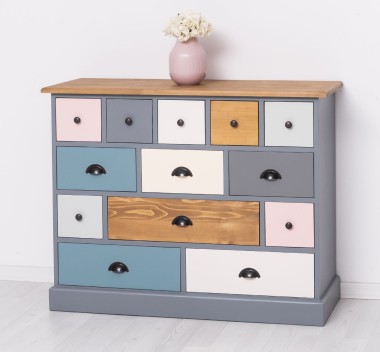 Comoda cu 13 sertare de la Rustic Butique PS103 - Culoare Top_P001 - Culoare Corp_P042 - Culoare Sertare_Multicolor - MULTICOLOR