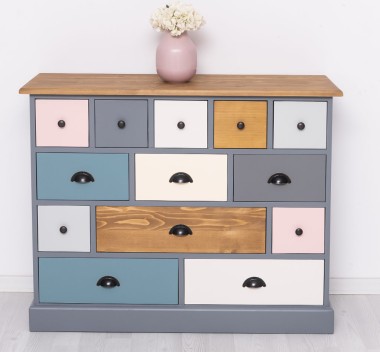 Comoda cu 13 sertare de la Rustic Butique PS103 - Culoare Top_P001 - Culoare Corp_P042 - Culoare Sertare_Multicolor - MULTICOLOR