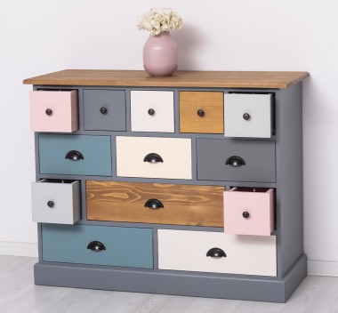 Comoda cu 13 sertare de la Rustic Butique PS103 - Culoare Top_P001 - Culoare Corp_P042 - Culoare Sertare_Multicolor - MULTICOLOR