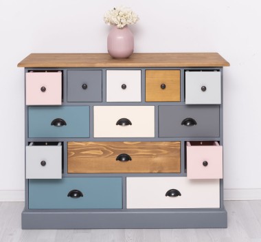 Comoda cu 13 sertare de la Rustic Butique PS103 - Culoare Top_P001 - Culoare Corp_P042 - Culoare Sertare_Multicolor - MULTICOLOR