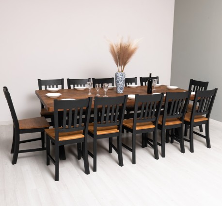 Masa dining cu picioare X,blat stejar cu dim. 240x120x78 cu 12 scaune - Culoare Top_P064 - Culoare Corp_P003 - DUBLU COLOR de la Rustic Butique OUT20198+12XPS661 - Culoare Top_P064 - Culoare Corp_P003 - DUBLU COLOR