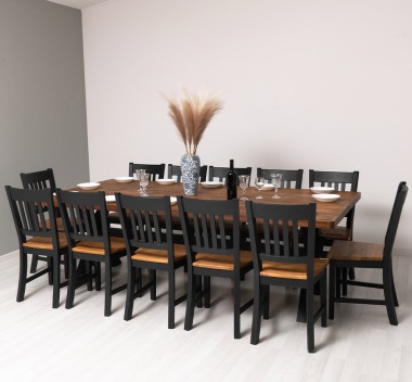 Masa dining cu picioare X,blat stejar cu dim. 240x120x78 cu 12 scaune - Culoare Top_P064 - Culoare Corp_P003 - DUBLU COLOR de la Rustic Butique OUT20198+12XPS661 - Culoare Top_P064 - Culoare Corp_P003 - DUBLU COLOR