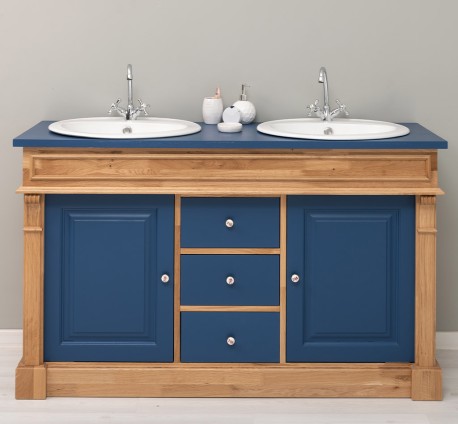 Dulap baie stejar cu 2 lavoare - lavoare incluse in pret - din stejar - Culoare Corp_P061 - Culoare Usi si Sertare_P113 - DUBLU  de la Rustic Butique OUTOPS4001 - Culoare Corp_P061 - Culoare Usi si Sertare_P113 - DUBLU COLOR