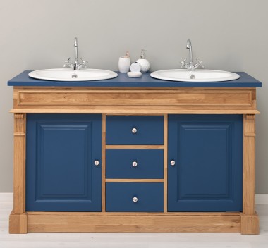 Dulap baie stejar cu 2 lavoare - lavoare incluse in pret - din stejar - Culoare Corp_P061 - Culoare Usi si Sertare_P113 - DUBLU  de la Rustic Butique OUTOPS4001 - Culoare Corp_P061 - Culoare Usi si Sertare_P113 - DUBLU COLOR
