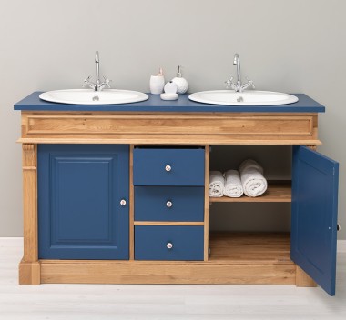 Dulap baie stejar cu 2 lavoare - lavoare incluse in pret - din stejar - Culoare Corp_P061 - Culoare Usi si Sertare_P113 - DUBLU  de la Rustic Butique OUTOPS4001 - Culoare Corp_P061 - Culoare Usi si Sertare_P113 - DUBLU COLOR
