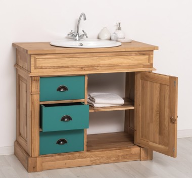 Dulap baie ornamental cu 3 sertare si 1 usa, din stejar, lavoar inclus in pret - Culoare Corp_P061 - Culoare Sertare_P117 - DUBL de la Rustic Butique OUTOPS543 - Culoare Corp_P061 - Culoare Sertare_P117 - DUBLU COLOR