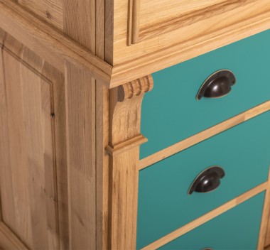 Dulap baie ornamental cu 3 sertare si 1 usa, din stejar, lavoar inclus in pret - Culoare Corp_P061 - Culoare Sertare_P117 - DUBL de la Rustic Butique OUTOPS543 - Culoare Corp_P061 - Culoare Sertare_P117 - DUBLU COLOR