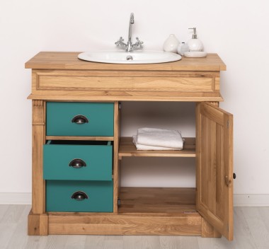 Dulap baie ornamental cu 3 sertare si 1 usa, din stejar, lavoar inclus in pret - Culoare Corp_P061 - Culoare Sertare_P117 - DUBL de la Rustic Butique OUTOPS543 - Culoare Corp_P061 - Culoare Sertare_P117 - DUBLU COLOR