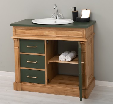 Dulap baie ornamental cu 3 sertare si 1 usa, din stejar, lavoar inclus in pret - Culoare Top_P115 - Culoare Corp_P061 - Culoare  de la Rustic Butique OUTOPS543 - Culoare Top_P115 - Culoare Corp_P061 - Culoare Usi si Sertare_P115 - DUBLU COLOR