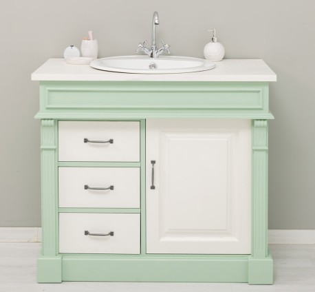 Dulap baie ornamental cu 3 sertare si 1 usa, din stejar, lavoar inclus in pret - Culoare Top_P039 - Culoare Corp_P092 - Culoare  de la Rustic Butique OUTOPS543 - Culoare Top_P039 - Culoare Corp_P092 - Culoare Usi si Sertare_P039 - DUBLU COLOR