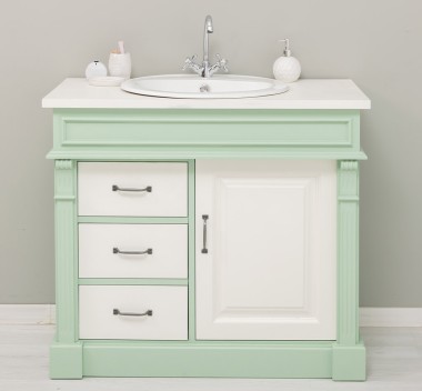 Dulap baie ornamental cu 3 sertare si 1 usa, din stejar, lavoar inclus in pret - Culoare Top_P039 - Culoare Corp_P092 - Culoare  de la Rustic Butique OUTOPS543 - Culoare Top_P039 - Culoare Corp_P092 - Culoare Usi si Sertare_P039 - DUBLU COLOR