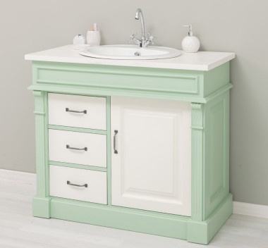 Dulap baie ornamental cu 3 sertare si 1 usa, din stejar, lavoar inclus in pret - Culoare Top_P039 - Culoare Corp_P092 - Culoare  de la Rustic Butique OUTOPS543 - Culoare Top_P039 - Culoare Corp_P092 - Culoare Usi si Sertare_P039 - DUBLU COLOR