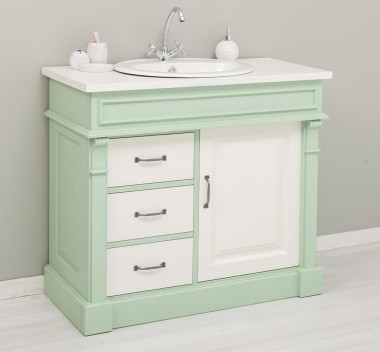 Dulap baie ornamental cu 3 sertare si 1 usa, din stejar, lavoar inclus in pret - Culoare Top_P039 - Culoare Corp_P092 - Culoare  de la Rustic Butique OUTOPS543 - Culoare Top_P039 - Culoare Corp_P092 - Culoare Usi si Sertare_P039 - DUBLU COLOR