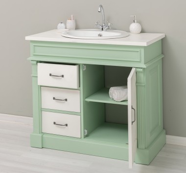 Dulap baie ornamental cu 3 sertare si 1 usa, din stejar, lavoar inclus in pret - Culoare Top_P039 - Culoare Corp_P092 - Culoare  de la Rustic Butique OUTOPS543 - Culoare Top_P039 - Culoare Corp_P092 - Culoare Usi si Sertare_P039 - DUBLU COLOR