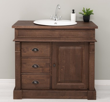 Dulap baie ornamental cu 3 sertare si 1 usa, din stejar, lavoar inclus in pret - Culoare_P111 - LACUIT de la Rustic Butique OUTOPS543 - Culoare_P111 - LACUIT