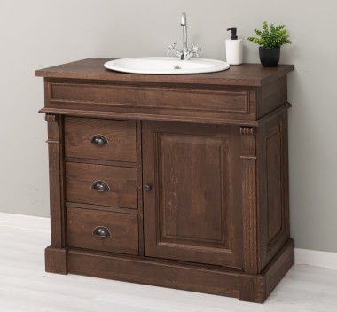 Dulap baie ornamental cu 3 sertare si 1 usa, din stejar, lavoar inclus in pret - Culoare_P111 - LACUIT de la Rustic Butique OUTOPS543 - Culoare_P111 - LACUIT