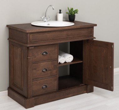 Dulap baie ornamental cu 3 sertare si 1 usa, din stejar, lavoar inclus in pret - Culoare_P111 - LACUIT de la Rustic Butique OUTOPS543 - Culoare_P111 - LACUIT
