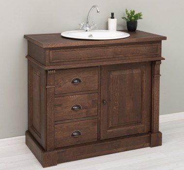 Dulap baie ornamental cu 3 sertare si 1 usa, din stejar, lavoar inclus in pret - Culoare_P111 - LACUIT de la Rustic Butique OUTOPS543 - Culoare_P111 - LACUIT