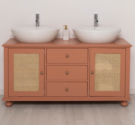 Dulap baie Ratan pentru 2 chiuvete pe blat - lavoarele nu sunt incluse in pret de la Rustic Butique PS800 - Culoare_P112 - VOPSIT