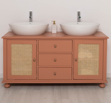 Dulap baie Ratan pentru 2 chiuvete pe blat - lavoarele nu sunt incluse in pret de la Rustic Butique PS800 - Culoare_P112 - VOPSIT
