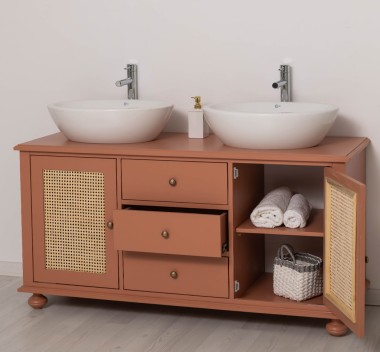 Dulap baie Ratan pentru 2 chiuvete pe blat - lavoarele nu sunt incluse in pret de la Rustic Butique PS800 - Culoare_P112 - VOPSIT
