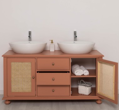 Dulap baie Ratan pentru 2 chiuvete pe blat - lavoarele nu sunt incluse in pret de la Rustic Butique PS800 - Culoare_P112 - VOPSIT