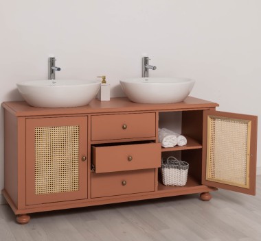 Dulap baie Ratan pentru 2 chiuvete pe blat - lavoarele nu sunt incluse in pret de la Rustic Butique PS800 - Culoare_P112 - VOPSIT