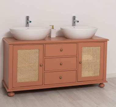 Dulap baie Ratan pentru 2 chiuvete pe blat - lavoarele nu sunt incluse in pret de la Rustic Butique PS800 - Culoare_P112 - VOPSIT