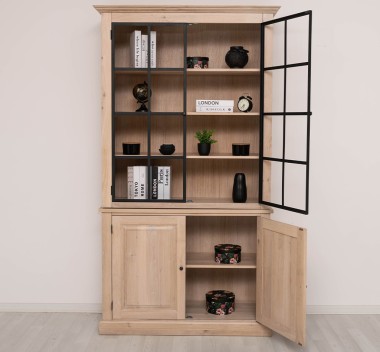 Vitrina eleganta din stejar, cu 2 usi BAS + 2 usi sticla SUP de la Rustic Butique OPS798BAS+SUP - Culoare_P035 - ULEIAT